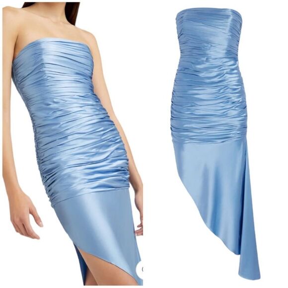 NWT Cinq à Sept 100% Silk Eliza Asymmetric Hem Strapless Satin Cocktail Dress 8 - Picture 2 of 15